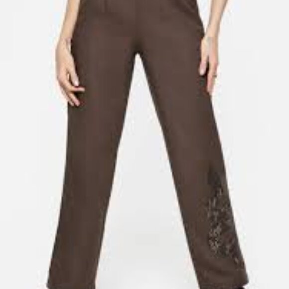 Gaia Linen Blend Snake Embroidered Wide Leg Trouser size 8 - Picture 4 of 4